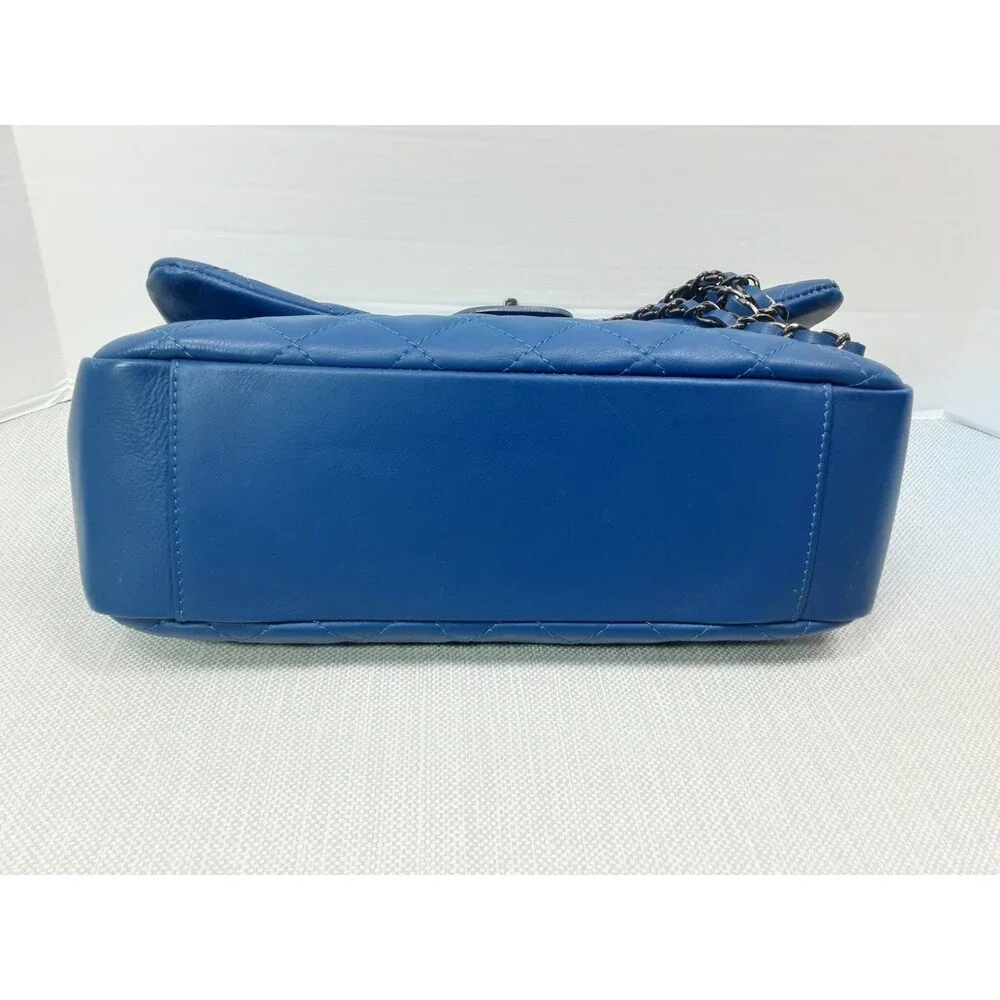 Laura Di Maggio Blue Quilted Leather Handbag Chain Strap Shoulder Bag Crossbody